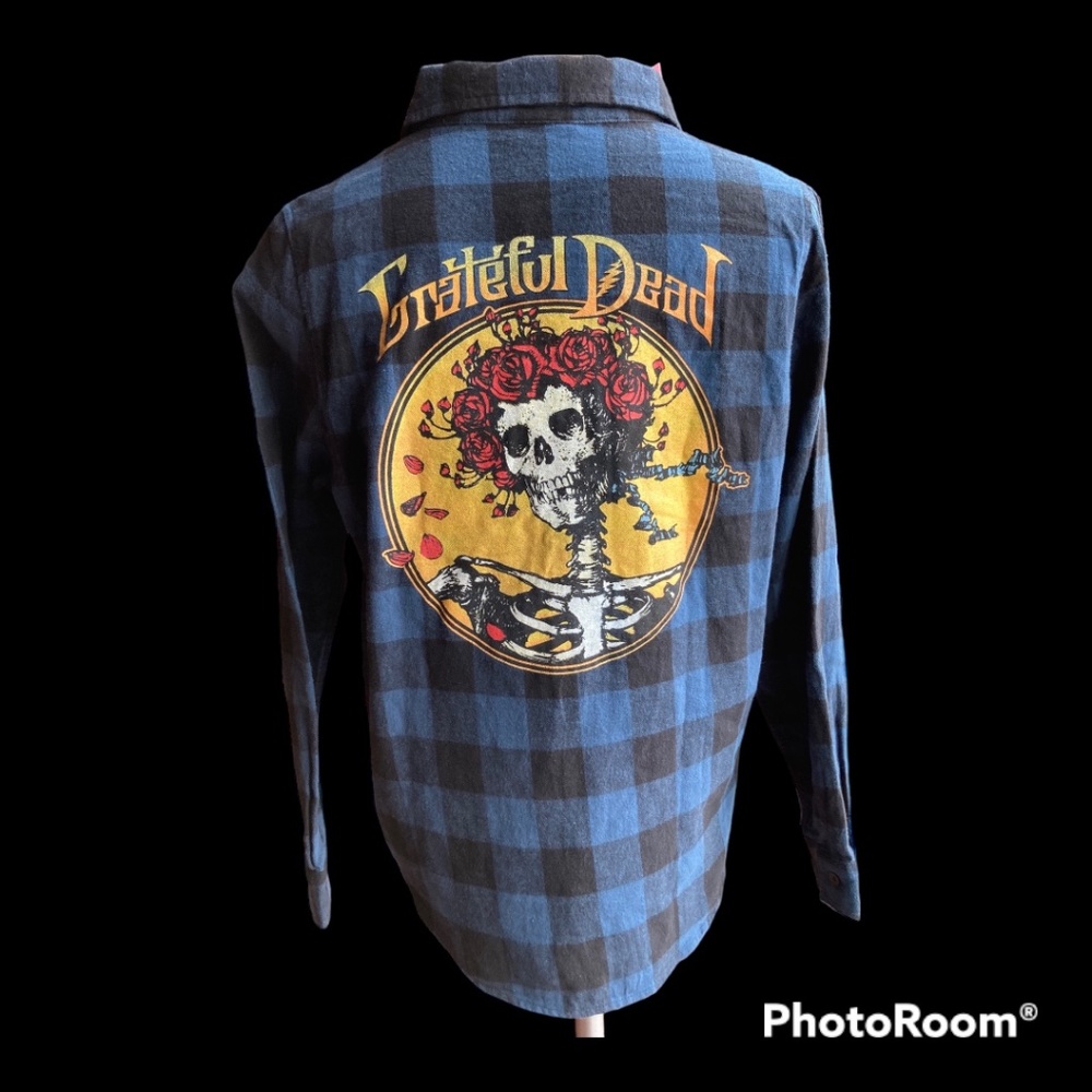 NWT Grateful Dead Skull and Roses Buffalo Plaid Flannel Womens size Extra Small